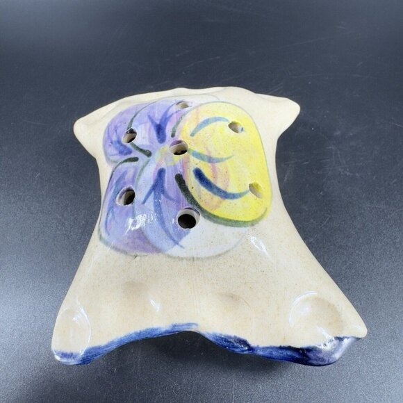 TB Pots Pottery Flower Frog Holder Hand Painted Made In Maine Stoneware Vintage - Picture 8 of 15